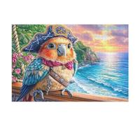 Wave Pirate Parrot 1000 Pc DIY Jigsaw Puzzle Coast Wave Sunset Puzzles for Adults Teens Hard Challenging Team Building Stress Reducing Autumn Premium Quality Material 1000 PCS