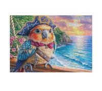 Wave Pirate Parrot 300 Piece Jigsaw Puzzle for Adults Teens Coast Wave Sunset Game Room Decor Fun Challenge Whimsical Design for Game Lovers 300 PCS