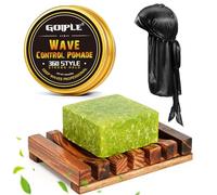 Wave Pomade Soap Shampoo Bar & Wooden Holder for Men - 360 Wave Greasy Strong Hold Easy Wash 360 Training Hair Cream - Waves Silky Satin Durag Extra Long Tails Waves Cap Waves Kit for Black Hair