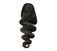Wave Ponytail Extension Wrap Around Magic Paste Clip In Real Brazilian Human Hair pieces For Black Women Natural Black for Daily Use(14inch)