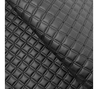 Wave Quilted Vinyl Fabric, Black with Multiple Coloured Stitching Options, 130cm Width, 3.5mm Foam, Wave Pattern, Luxury Upholstery Material (Black Stitch, Sample (15cm x 15cm)