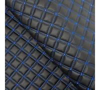 Wave Quilted Vinyl Fabric, Black with Multiple Coloured Stitching Options, 130cm Width, 3.5mm Foam, Wave Pattern, Luxury Upholstery Material (Blue Stitch, Per Metre (As One Continuous Length)