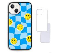 Wave Rave Raver Smiley Blue Face Aesthetic Y2K Girl Harajuku Pattern Custom Compatible With iPhone 6 7 8 SE 2020 X XR XS 11 12 13 14 15 16 16E Pro Max Plus Mini Bumper Case Custom Personalised Name