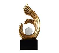 Wave Resin Sculptures with Crystal Ball Decor, Abstract Art Home Decor, Modern White Ornaments for Dining Table Centerpiece, Bookshelf, TV Stand,Gold