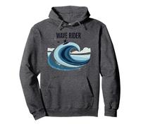 Wave Rider Surfer Ocean Beach Graphic Design Pullover Hoodie, Adult Unisex, Dark Heather Grey, M