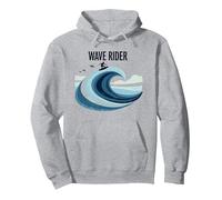 Wave Rider Surfer Ocean Beach Graphic Design Pullover Hoodie, Adult Unisex, Heather Grey, XL