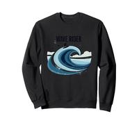 Wave Rider Surfer Ocean Beach Graphic Design Sweatshirt, Adult Unisex, Black, L