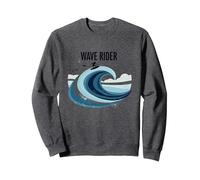 Wave Rider Surfer Ocean Beach Graphic Design Sweatshirt, Adult Unisex, Dark Heather Grey, M