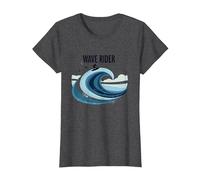 Wave Rider Surfer Ocean Beach Graphic Design T-Shirt, Women, Dark Heather Grey, XXL