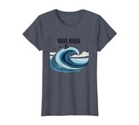Wave Rider Surfer Ocean Beach Graphic Design T-Shirt, Women, Heather Blue, M