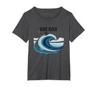 Wave Rider Surfer Ocean Beach Graphic Design T-Shirt, Women's Plus, Dark Heather Grey, 2X