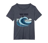 Wave Rider Surfer Ocean Beach Graphic Design T-Shirt, Women's Plus, Heather Blue, 3X