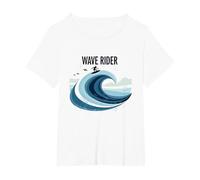 Wave Rider Surfer Ocean Beach Graphic Design T-Shirt, Women's Plus, White, 6X