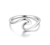 Wave Ring Made of 925 Sterling Silver, Women's Ring, Nickel-Free and Tarnish-Resistant with Wave, Minimalist Sea Wave, Narrow Wave Ring, 56 cm, Precious metal