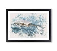 Wave Rising Watercolour Framed Print | A2 Black Framed Wall Art | Ready to Hang | Modern Nautical Picture | Living Room Bedroom Lounge Office