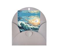 Wave Sailboat Seagull Greeting card, blank inner page, includes envelope, 10 cm x 15 cm, for anniversary and party invitations.