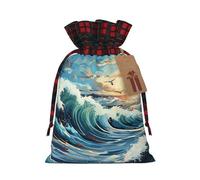 Wave Sailboat Seagull Print Drawstring Bags, Candy Snack Bag, Reusable Holiday Pouches for Wrapping & Storage M