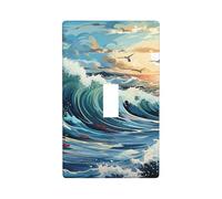 Wave Sailboat Seagull Printed Wall Plate, Polycarbonate Decorative Socket Cover for Home & Office
