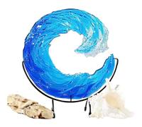 - Wave Sculpture, Acrylic Sea Craft Decoration, Fused "Crashing Blue Art Panel" Stand, Home Decor, Collectible