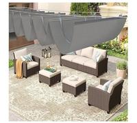 Wave Shade Cover,Retractable Wave Awning Cover - UV & Rainproof Pergola Shade Canopy, Flexible Slide Design, Light Gray, 3.2x11m (10.5x36.09ft) for Outdoor Sun Protection.