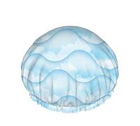 Wave Shower Cap,Abstract Watercolor Ocean Sea Dynamic Blue Wave Pattern Waterproof Double Layer Bath Caps Perfect For All Hair Lengths And Thicknesses