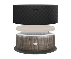 Wave Spas Wave Atlantic 6-Person Round Inflatable Hot Tub Energysave Bundle, 130-Jet Massage System, Thermal Cover & Foam Mat - Brown Rattan