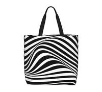 Wave Stripe Print Fashion With Zip Shoulder Bag Casual Handbag Shopper Bag For Work Travel