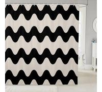 Wave Striped 72"Wx78"L Shower Curtain,Cream White Black Geometric Pattern Printed Waterproof Bathroom Curtains Abstract Ripple Stripes Fabric Shower Curtain, Art Modern Room Decor
