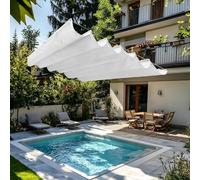 Wave Sun Shade,Retractable Wave Shade Cloth 210 x 475 cm Pes Polyester, Waterproof 98% UV Block, Wind and Tear Resistant, Sun Shade Sail Square with Eyelets and Rope for Outdoor, Patio, Whit