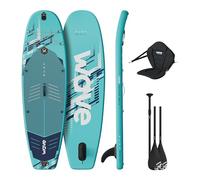 Wave Surf Kids 2-in-1 8'6ft Inflatable Stand Up Paddle Board | Kids iSUP Package with Adjustable Paddle, Pump, Fin, Leash, Repair Kit & Backpack | Non-Slip Deck | Ice Blue