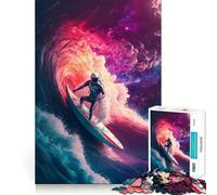 Wave Surfing Astronaut 1000 Adult Pieces Jigsaw Puzzle Mind Challenge Toy Neat Cut Perfect Alignment Family Fun Night Activity (50x75cm)