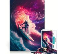 Wave Surfing Astronaut Jigsaw 1000 Pieces Memory Skill Fun Smooth Edge Perfect Interlock Fun-filled Way to Fill Empty Hours (38x52cm)