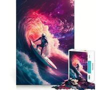Wave Surfing Astronaut Jigsaw for Teenagers 1000 Pieces Mind Boost Fun Clean Cut Sturdy Components Heartwarming Gathering Activity (38x26cm)