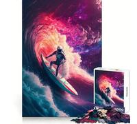 Wave Surfing Astronaut Jigsaw Puzzle for Adults 1000 Pieces Thought Training Calm Recreation Uniform Cut Festive Present (38x26cm)