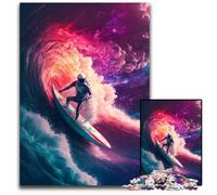 Wave Surfing Astronaut JigsawPuzzle 1000 Pieces for Adults Wooden Jigsaw Puzzles Relaxing Entertainment, Home Decor 50x75CM/19.68x29.52inch