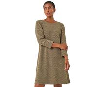 Roman Originals Wave Textured Stretch A-Line Dress for Women UK - Ladies Everyday Autumn Winter Round Neckline Comfy Soft Evening Vacation Work Party Night Out - Khaki - Size 18