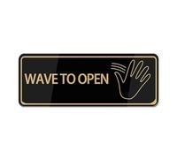 Wave To Open Sign For House, Metal Tin Plaque With Strong Adhesives For Front Door/Wall/Window Home & Office Business Outdoor, Gold Letters On Black Background 4×16 Inch