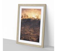 Wave Touching The Trees In Abstract Modern Framed Wall Art Print, Ready to Hang Picture for Living Room Bedroom Home Office Décor, Oak A4 (34 x 25 cm)