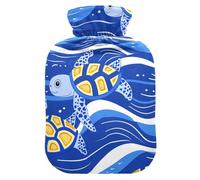 Wave Turtle Vector hot Waterbottle with Soft Cover, 1L hotwater Bag for Hand Feet Warmer