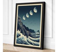 Wave Under Lunar Phases Canvas Wall Art Print 18x12 Inch (46 x 30 cm)