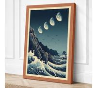 Wave Under Lunar Phases Canvas Wall Art Print 24x16 Inch (61 x 41 cm)