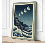 Wave Under Lunar Phases Canvas Wall Art Print 24x16 Inch (61 x 41 cm)