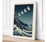 Wave Under Lunar Phases Canvas Wall Art Print 24x16 Inch (61 x 41 cm)