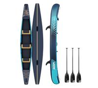 Wave Venturer Inflatable Canoe | Heavy Duty Military Grade Drop Stitch PVC, Portable & Lightweight | Includes High-Pressure Pump, Paddles, Fin & Backpack (3 Person)
