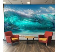 Wave Wallpaper for Living Room, Sea Surf Beach Wall Mural for Bedroom, Non-Woven Photo Wallpaper Home Decor 400X280cm, Wall Decoration D18