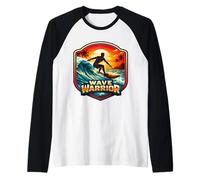 Wave Warrior Surfer Quote Surfing Lover Surf Board Ocean Fun Raglan Baseball Tee