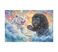 Wave White Tiger & Black Panther 1000 Piece Premium Jigsaw Puzzle Adult Jigsaws Brain Training Hobby Home Decor Winter Gift Unique Shaped Creativity & Gift Giving 1000 PCS