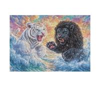 Wave White Tiger & Black Panther 300 Piece Pack DIY Jigsaw Puzzle Collectors Cognitive Development Educational Decorative Puzzle Gifts for Adults Recycled Cardboard 300 PCS