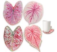Waveaura Drink Coasters Set of 4 Pink Leaf Cup Coaster Home Table Decor Cute Absorbent Coasters New Home Gifts Living Room Decorative Accessories Housewarming Gifts Funny Natural Beauty