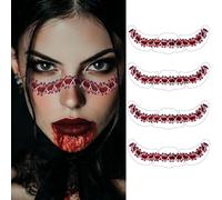 Waveaura Halloween Temporary Tattoos Stitched Wound Stickers New Face Scar Tattoos 4pcs for Adults Dia de Los Muertos Day of the Dead Face Tattoos Halloween Party Prank Cosplay Horror Makeup